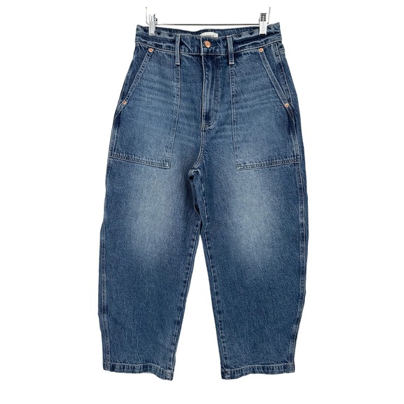 Pistola Womens 29 Turner Blue Barrel Leg Crop Jeans High‎ Waist Front Pockets